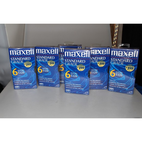 Blank VHS Tape Maxell Standard Grade 6 Hour T-120 Lot Of 6 Recordable VHS VCR